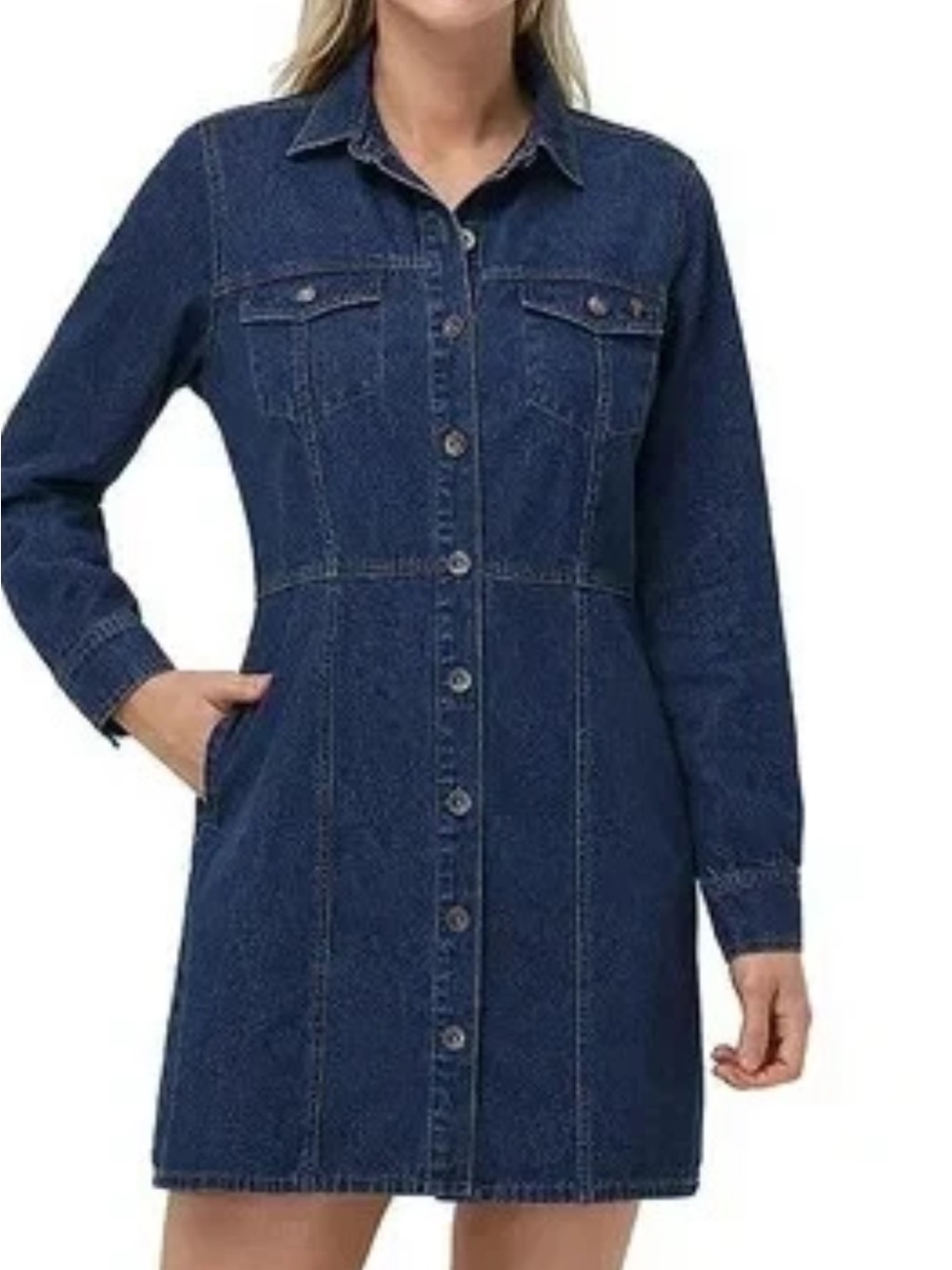 Frye Dark Blue Denim Button-Front Long Sleeve Dress